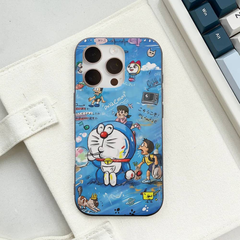 Cartoon D-Doraemons Corrugated Pattern For IPhone 17 16 15 14 13 12 11 16 Pro Max Plus Pro Non-slip Phone Cover