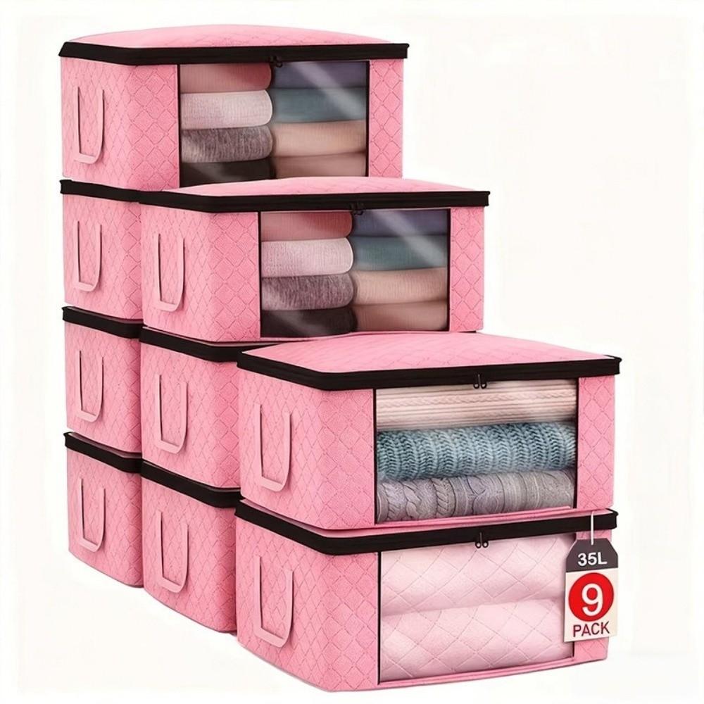 Oversized Foldable Storage Bag With Visible Windows Non-woven Clothing Organizer Durable Reinforced Handle Quilt Organizer