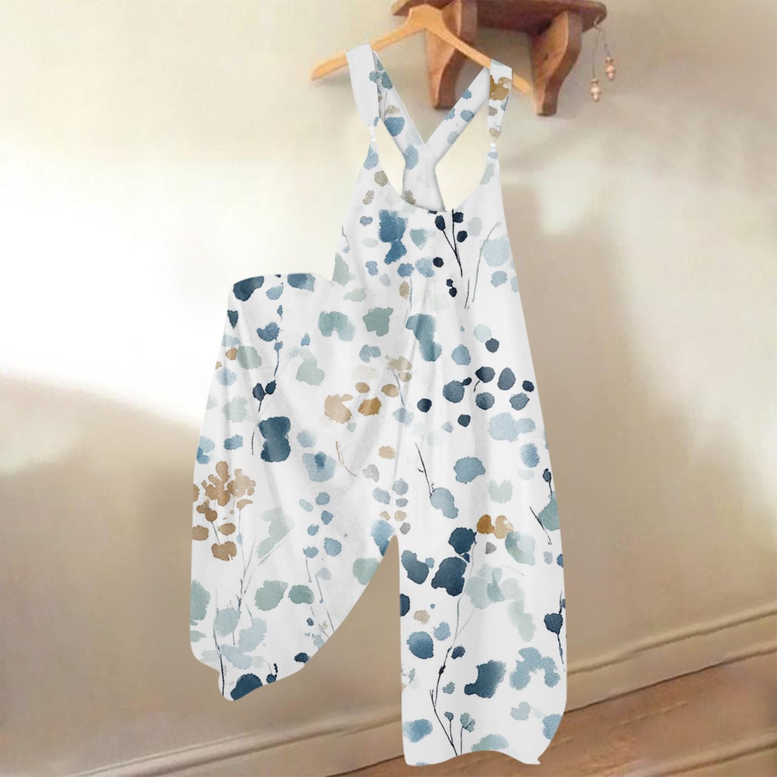 

Широкие комбинезоны для женщин, повседневные свободные комбинезоны без рукавов, ретро-принт, металлические пуговицы, длинные брюки, комбинезон с карманами XL белый