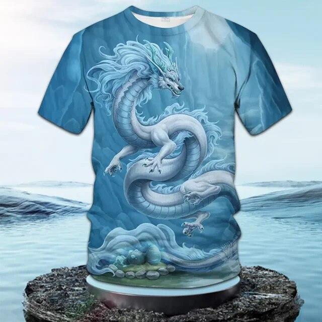 Chemise Homme Manches Courtes Motif Dragon Chinois - T-Shirt Été Léger Respirant Décontracté Boutonnière