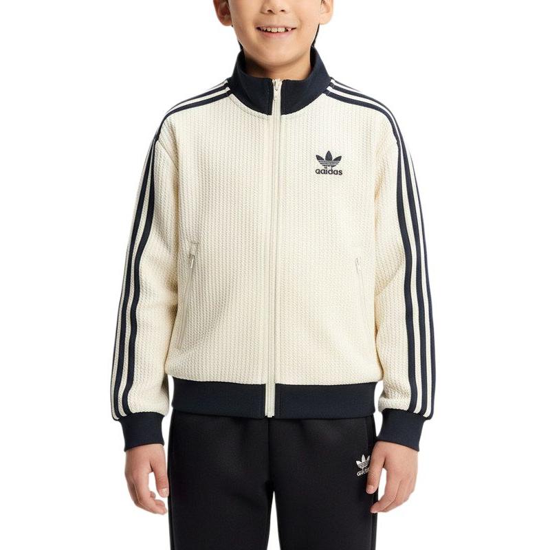 Adidas Originals Jacket Casual Sports Fitness Striped Zipper Long Sleeve Kids Kids Jackets KW1178 128