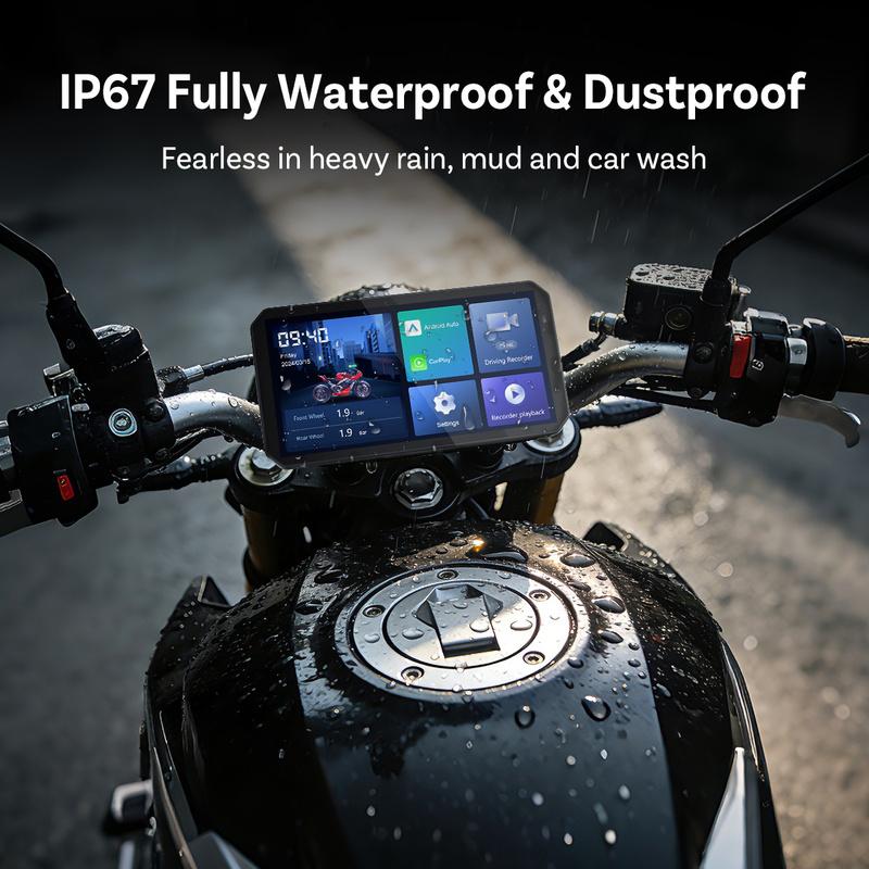 OTTOCAST C6 Wireless CarPlay Android Auto Motorcycle Screen with DVR TPMS IP67 Waterproof 6 inch Motorcycle Touchscreen