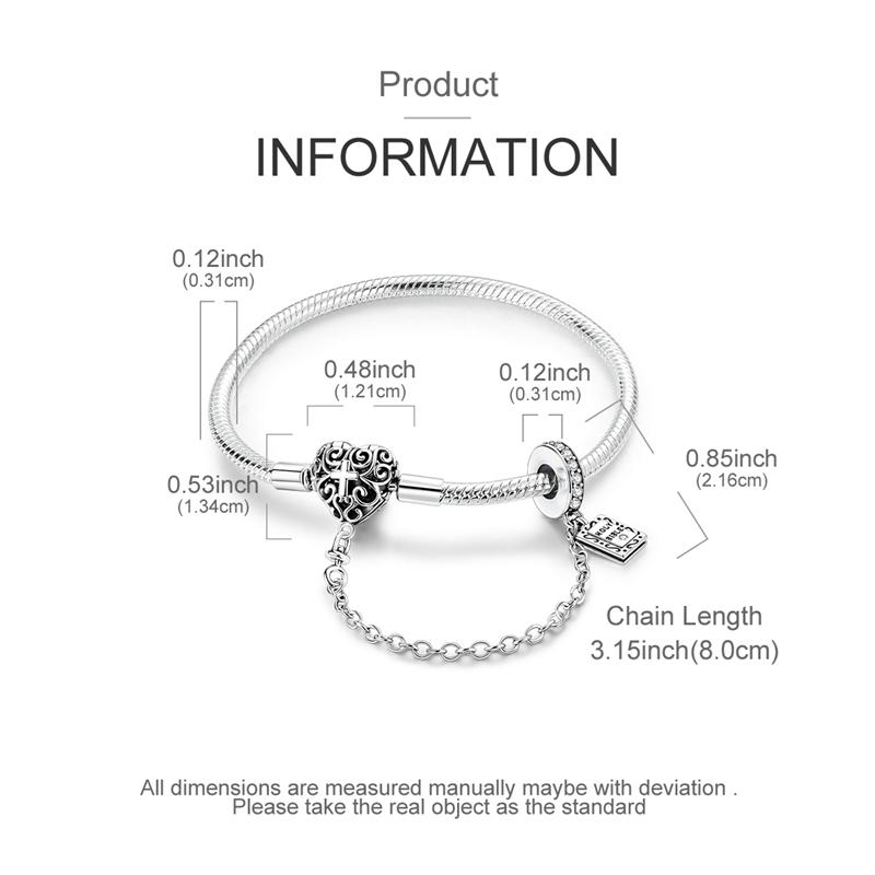 925 Silver Snake Chain Bracelet with Clasp for European Bead Pendant DIY Jewelry Making