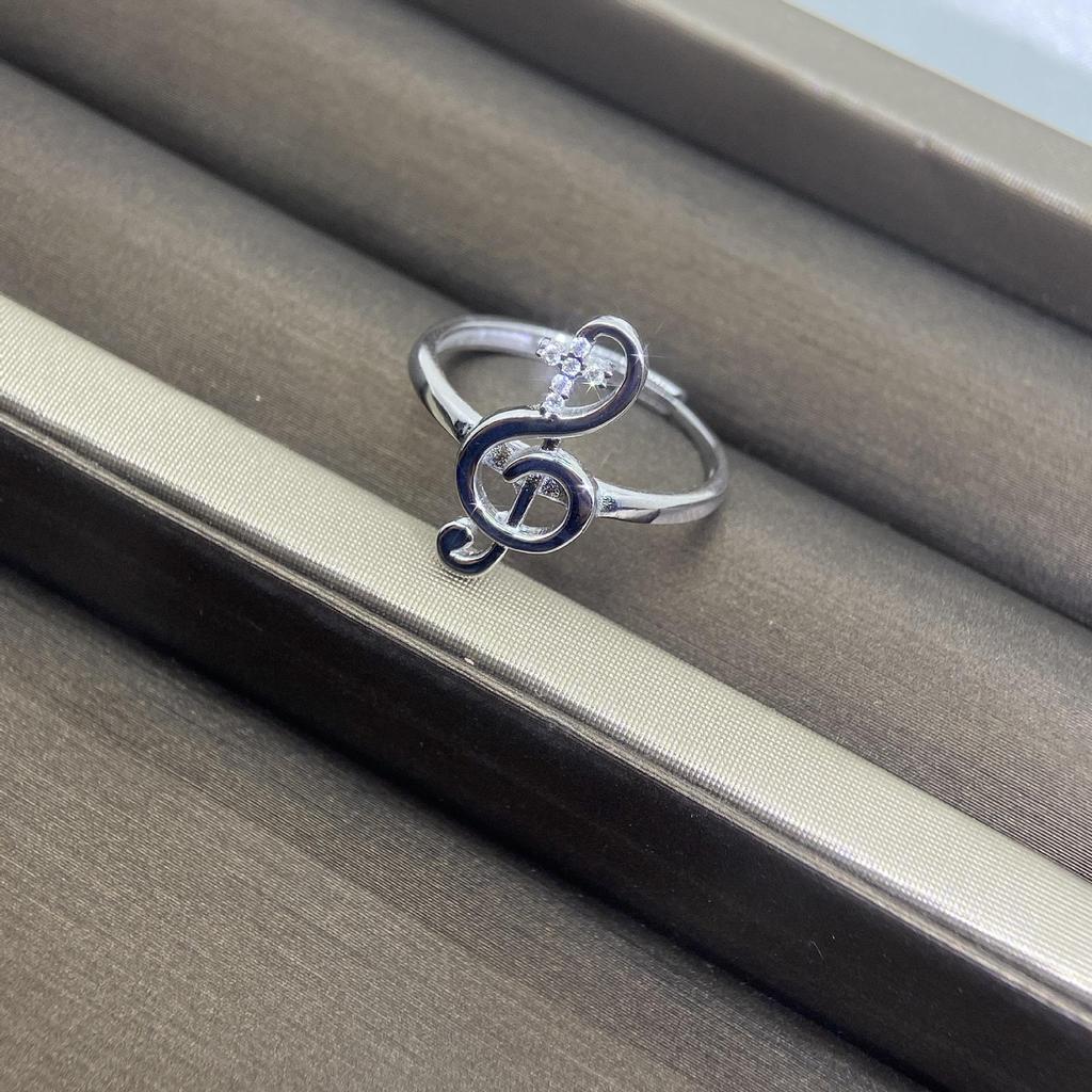 Beixi S925 Sterling Silver Musical Note Adjustable Ring with Zirconia Inlay