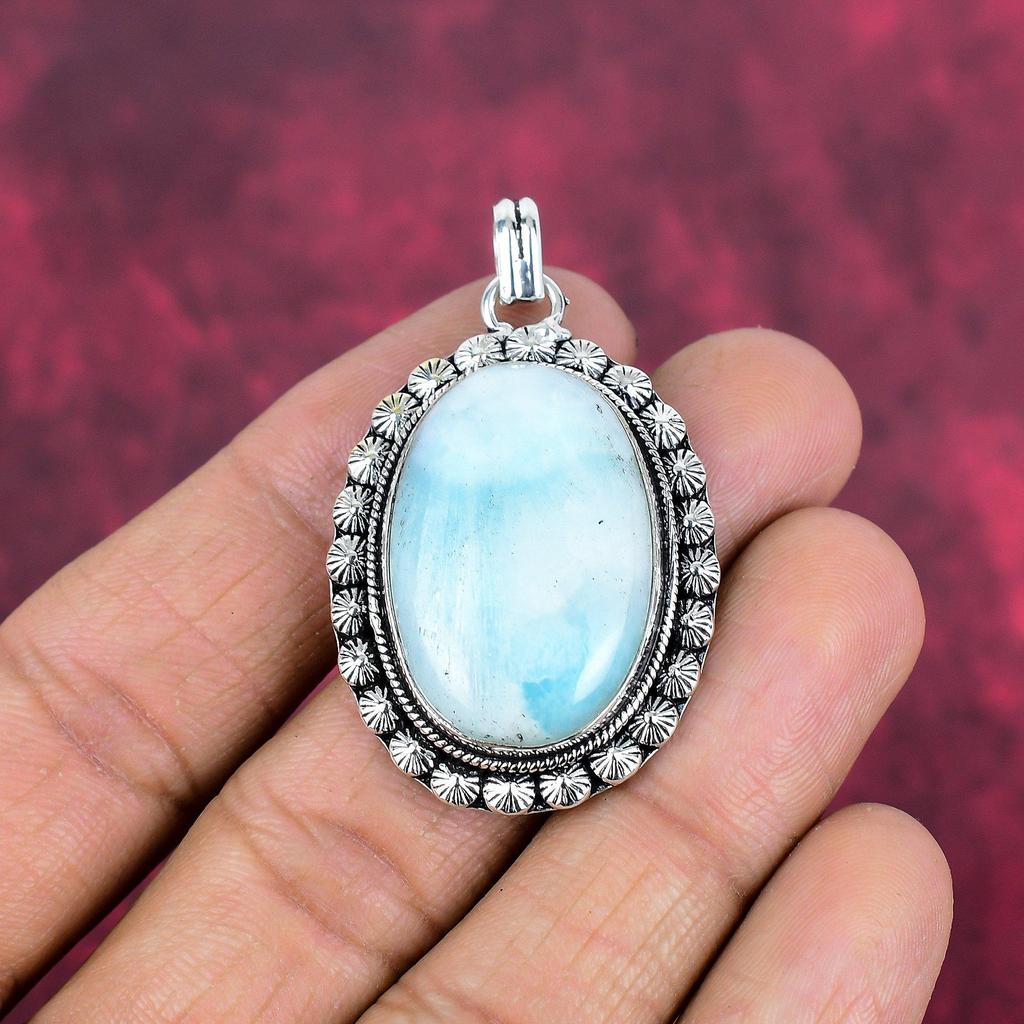 Larimar Pendant Gemstone Jewelry, 925 Solid Sterling Silver Pendant, Handmade Jewelry Birthstone Pendant, Gift For Him