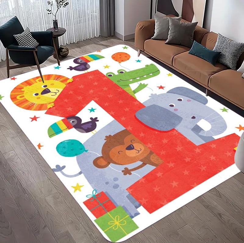Cute Cartoon Animal Playroom Area Rug Kids Play Mat Crawling Rug Non-Slip Washable Carpet for Playroom Bedroom Nursery Toddler