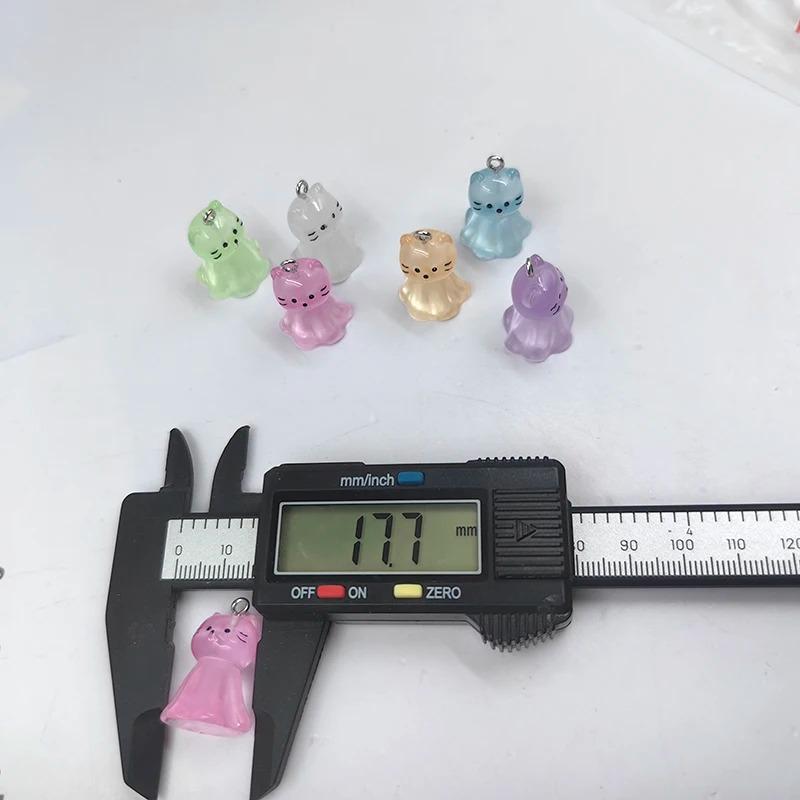 10pcs Cute Luminous Transparent Cat Charms Lovely Resin Colorful Animal Pendant For Earring Keychain DIY Jewelry Making