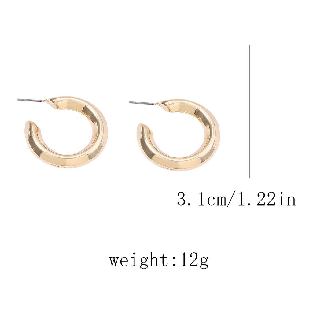 Fashionable and Classic Basic Geometric C-ring Stud Earrings, Hong Kong-style Retro, Simple and Versatile Earrings for Women