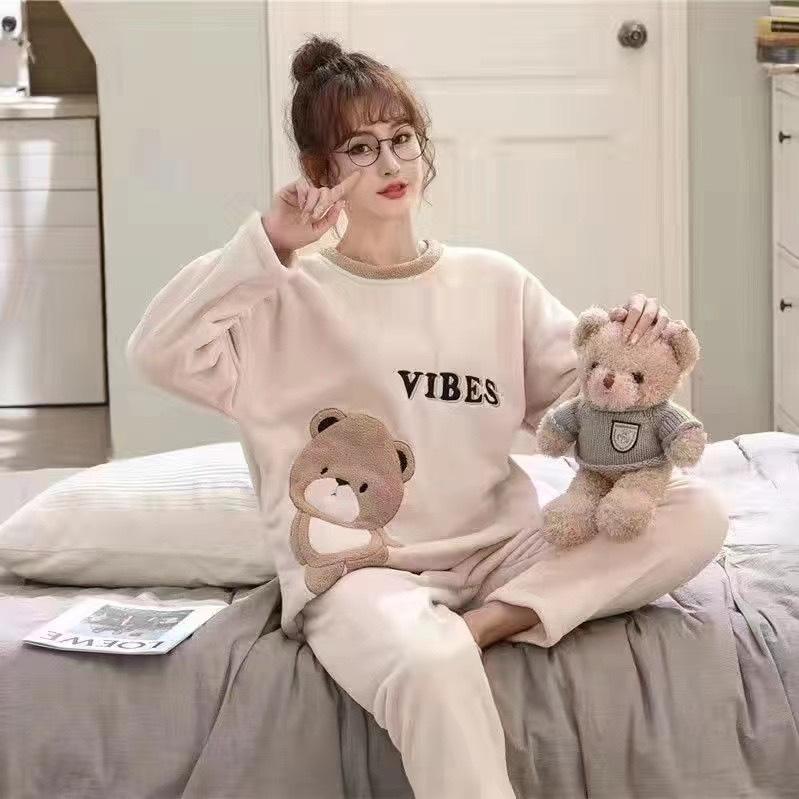 Autumn and Winter Women's  Loose Plus Thin Velvet Thickened Loose Pullover Round Neck Warm Outerwear + Wide-legged Trousers Home Wear Two Piece Set