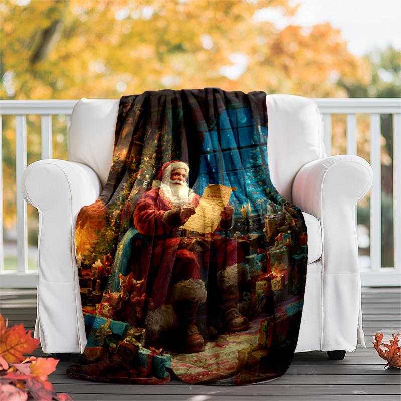 Christmas Santa Claus Theme Printed Blanket - Perfect for Couch, Bed, Travel & Outdoor Use | Machine Washable, Cozy & Durable.
