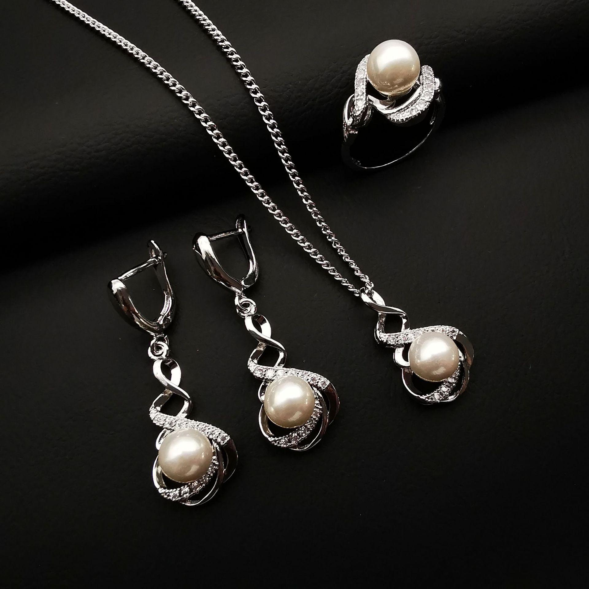 

Жемчужное свадебное платье женское ожерелье цепочка на шею серьги комплект из трех предметов ювелирные изделия 8