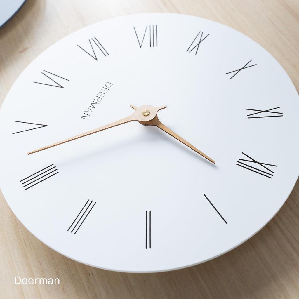 Deerman Wall Flat Wood Battery No Second Hand Nordic Wall Gift for Living Housewarming Gift D Clock, Stylish, Silent, Lightweight, Clock, Operated,