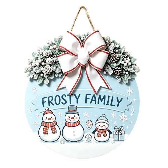 Decorative Pine Cone Sign Christmas Wooden Welcome for Front Door, Round Hanging Ornament with Solid Wood Plate Artificial Branches & Bow Decor