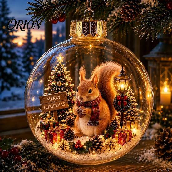 Christmas Tree Garland Pendants Glowing Scene Ornament Ball with LED Light for Hanging And Baubles Tabletop Decor, Transparent Acrylic Holiday Pendant