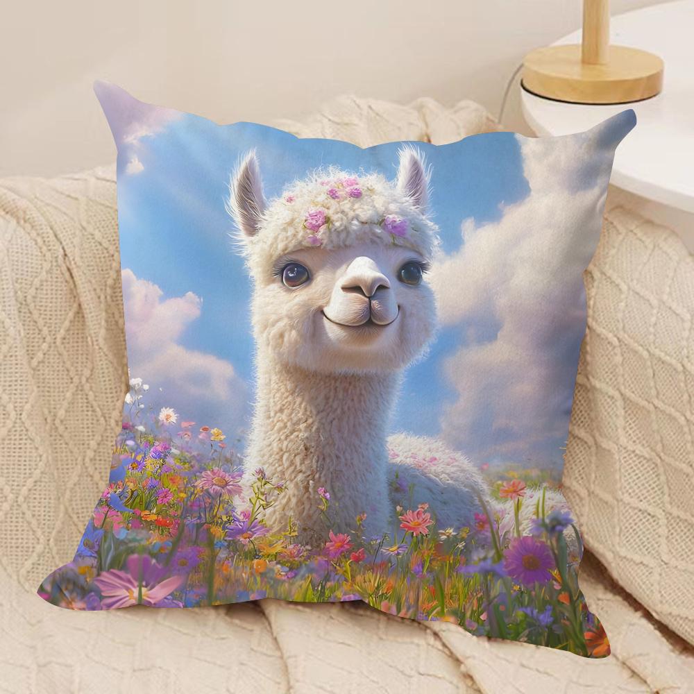 Classic Alpaca Cushion Cover Short Plush Double-Sided Print Square Throw Pillow Covers Sofa Home Cushion Decor
