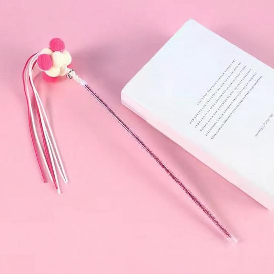 Funny Cat Stick Toy Flexible Long Pole Cat Teaser Wand with Bell And Tassel Interactive Pom-Poms Teaser Wand for Indoor Cats