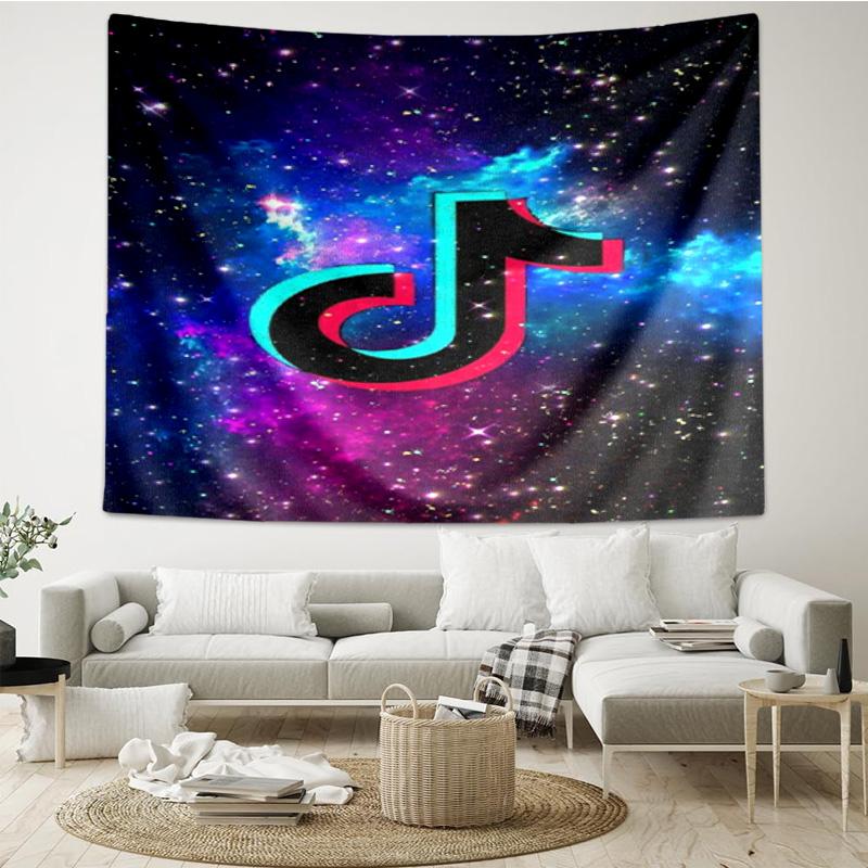 Arazzo Appeso con Logo Tiktok per Camera da Letto, Soggiorno, Sala Giochi, Decorazione Artistica, Arazzo da Parete, Regali per le Feste e Compleanni