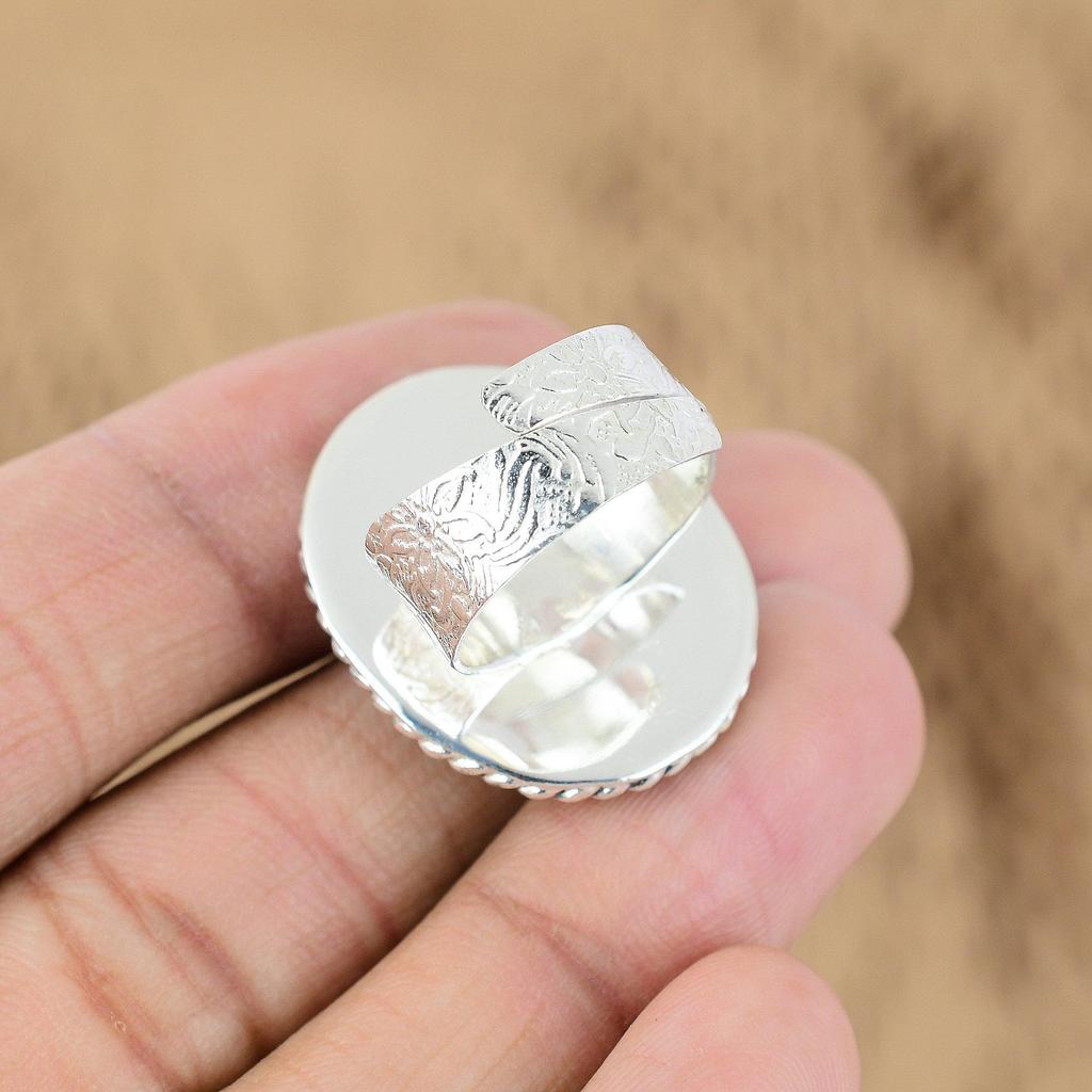 Natural Rainbow Moonstone Gemstone 925 Silver Promise Adjustable Ring For Women