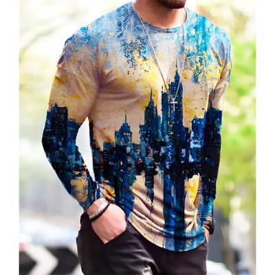 Spring and Autumn Round Neck 3D Artistic Graffiti Printed Top Fashionable Casual Long Sleeved Men's T-shirts
