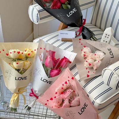 10 Pieces Transparent Flower Packaging Bags Romantic Colorful Hug Bucket Bouquet LOVE Theme Waterproof Rose Gift Bags