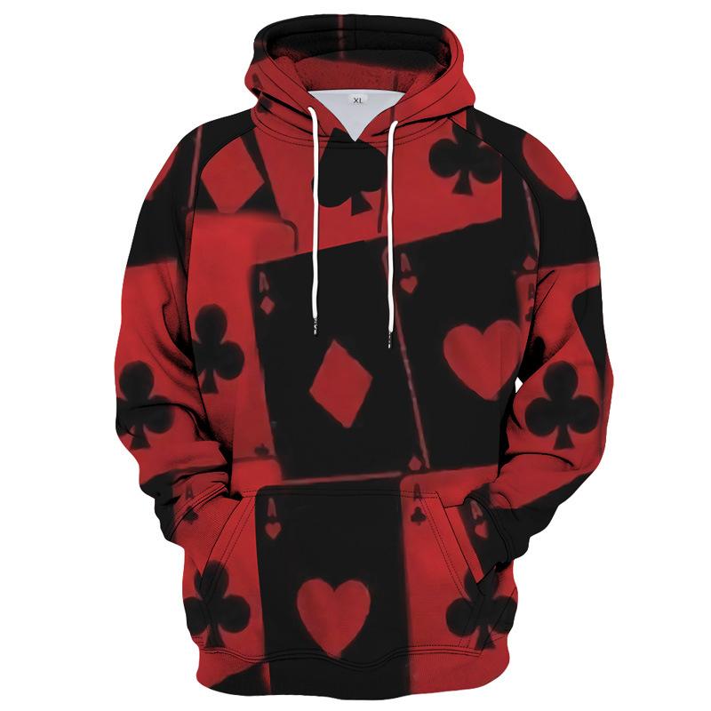 Mote Uformelt 3D Print Poker Herre Hettegensere Vår Høst Langermede Gensere Hip Hop Style Sweatshirt Oversized hettegenser