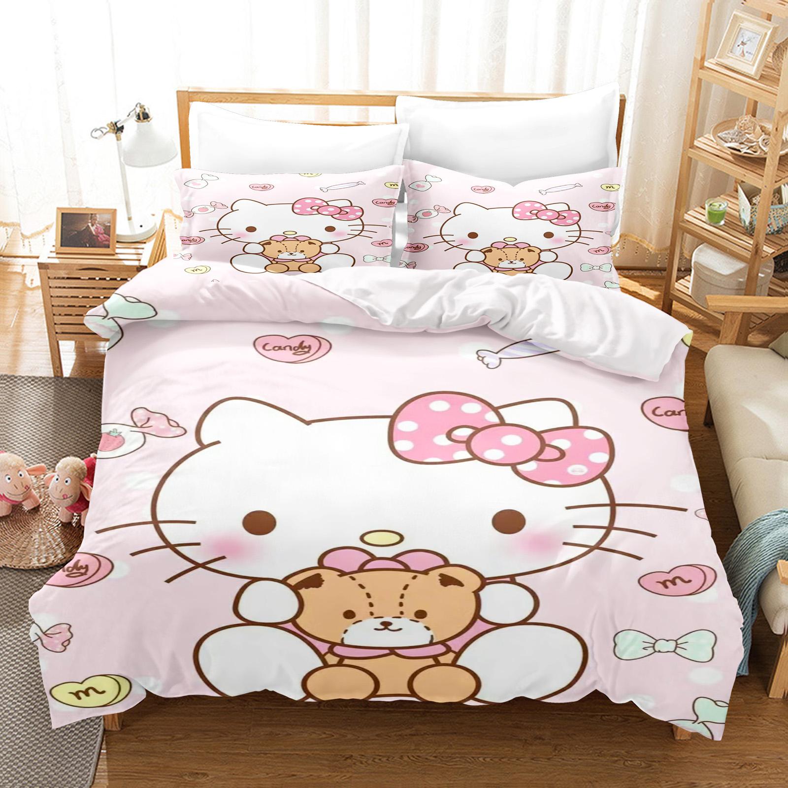 

Hello Kitty Спальня Дитячий Набір Постільної Білизни Підковдра Комфорт Королева З Наволочкою Різдвяні Подарунки Дім 220*240cm 3pcs