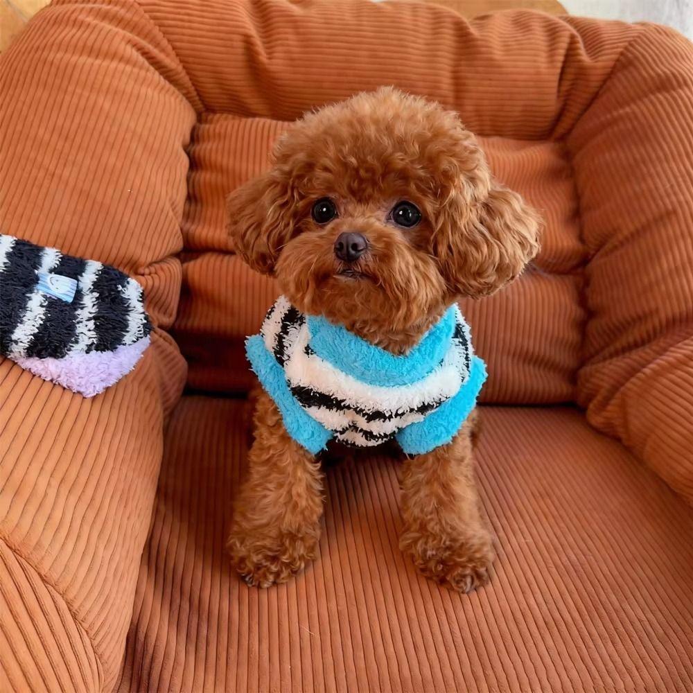 Fleece Lining Pet Warm Vest Striped Cat Winter Coat Ozy Sleeveless Puppy Outfit  Indoor Warmth