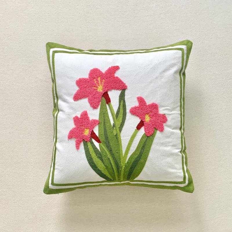 Pure Cotton Embroidery Tulip Spring Throw Pillow Covers Outdoor Patio Cushion Cover Pillow Cases Summer Garden Decorations Home