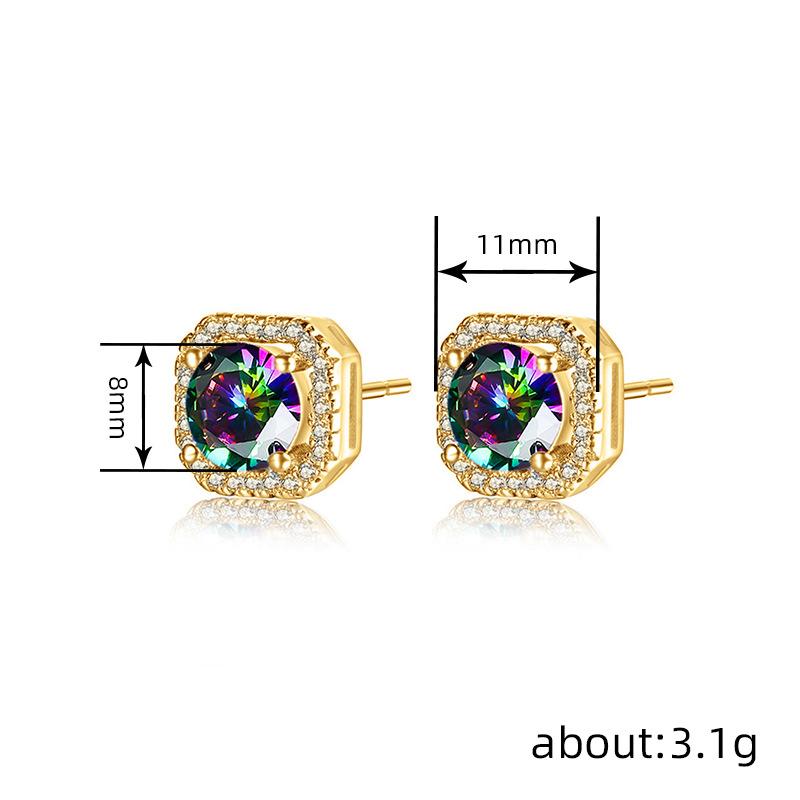 Boucles d'oreilles géométriques pour femmes, boucles d'oreilles en zircon coloré, assortiment quotidien avec des bijoux brillants.