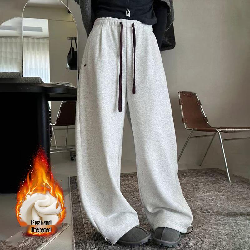 

2025 Women s Velvet Wide-Leg Pants: High Waist, Slimming, Loose Fit - Versatile for Autumn & Winter L 55kg-62.5kg