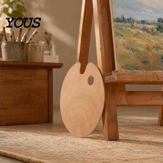 Fine Art Mixing Board Wooden Paint Palette with Thumb Hole for Oil, Acrylic, Durable Artist Tray Watercolor Painting, Oval-Shaped Wood Artists