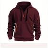 Mens Fleece Hooded Sweatshirt With Zipper Detail Solid Color Casual Long Sleeve Pullover Winter Outerwear