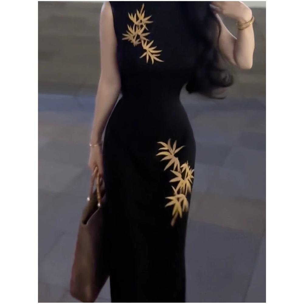 Women's Summer Temperament Dress Slim-fitting Split-ended Hip-wrapped Long Dress Sleeveless Vest Dress