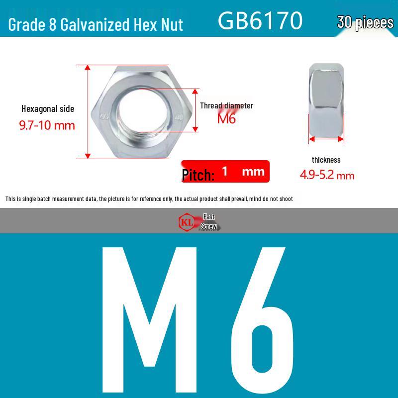 Galvanized Hex Nuts, Flat Washers, Spring Washers in M2-M48, Blue and White Zinc Coated