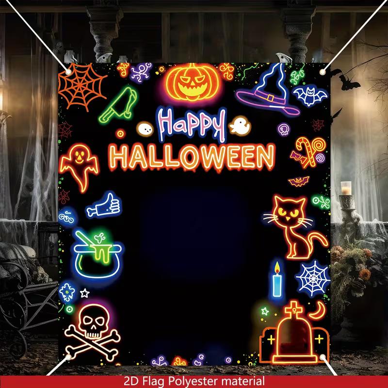 2D Happy Halloween Neon Backdrop Photography Background