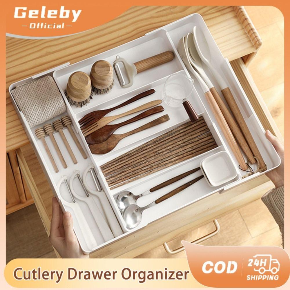 Stationery Storage Retractable Drawer Storage Box Scalable Expandable Utensil Tray  Tableware