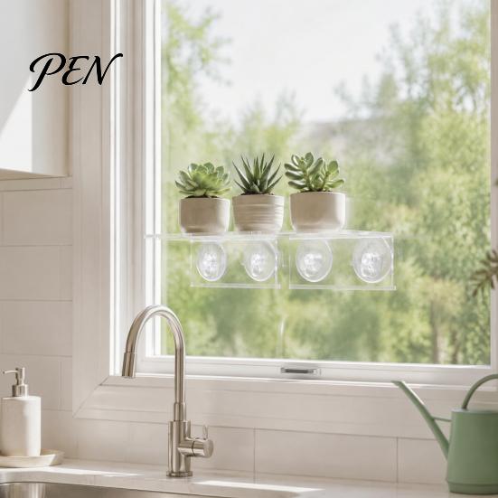 Wall Mounted Succulents Stands Window Suction Cup Storage Rack, Clear Acrylic Shelf with Strong Adsorption Shelves Adsorption, Floating Plant