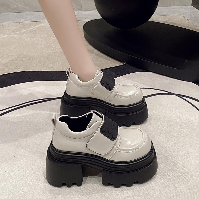 Fashion 10CM Women's High Platform Leather Shoes 2025 New Spring Heels Chunky Sneakers Female Hook&loop Loafers Walking Shoes Woman