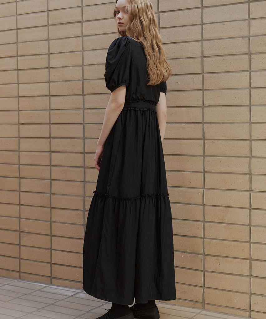 GREENBUTTER Viscose Frill Dress (Black)