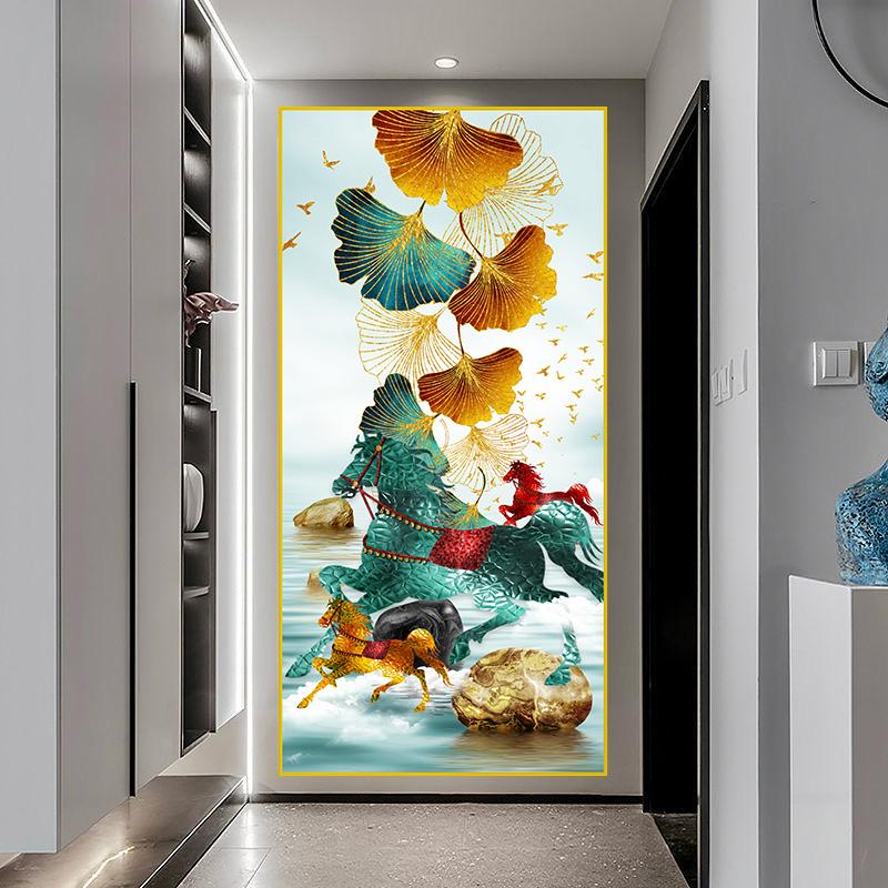 New Chinese Golden Deer Rich Tree Canvas Painting Wall Art Luxury Gold Flowers Posters Prints for Corridor Interior Decor Quadro