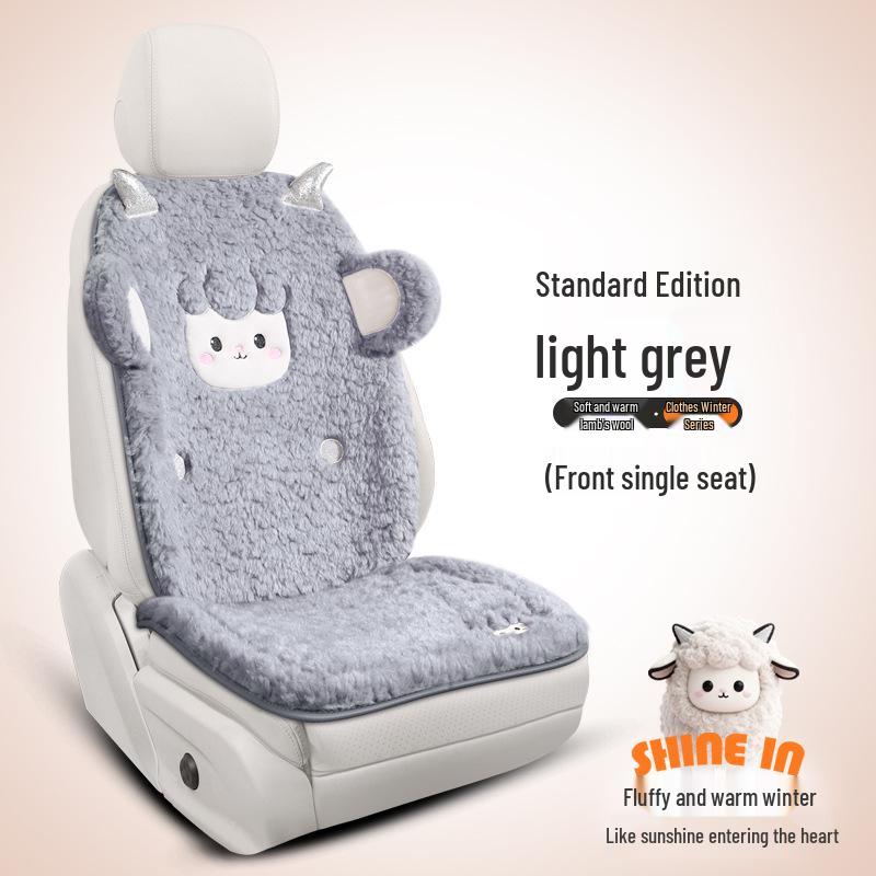 Women's Cute Cartoon Plush Winter 3-Piece Car Seat Cushion Set for Five-Seat Vehicles