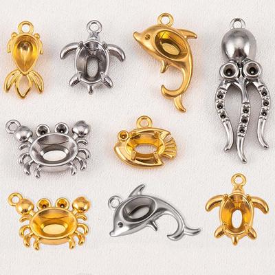 1pc 5pcs 8pcs Stainless Steel Fish Dolphin Turtle Octopus Crab Pendant Base Frames Blank Bezel DIY Necklace Charm Jewelry Making