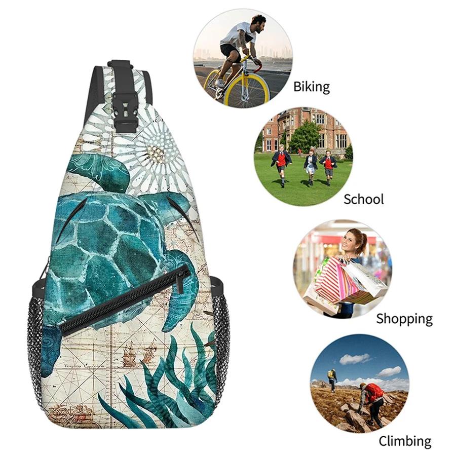 Sea Turtle Pattern Small Chest Bag Men's and Women's Best Gift 2D Flat Cartoon Large Capacity Outdoor Sports Leisure Fashion