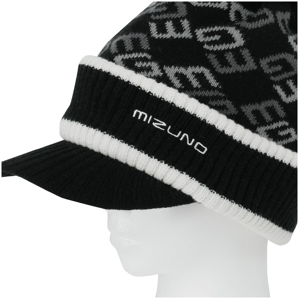 Mizuno Breath Thermo MG Logo Knit Golf Cap with One Size Fits Most Brim, Heat-Generating Material, Women's, Black, (E2MWB708)