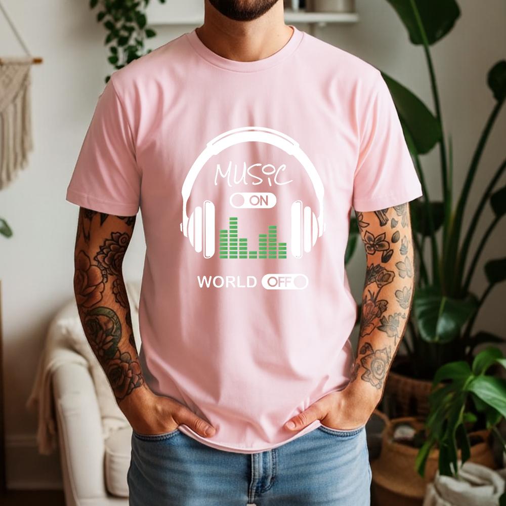 2026 Summer 100 Cotton Music On World Off Graphic Oversized Tee Music Rhythm Dj Themed Short Sleeve