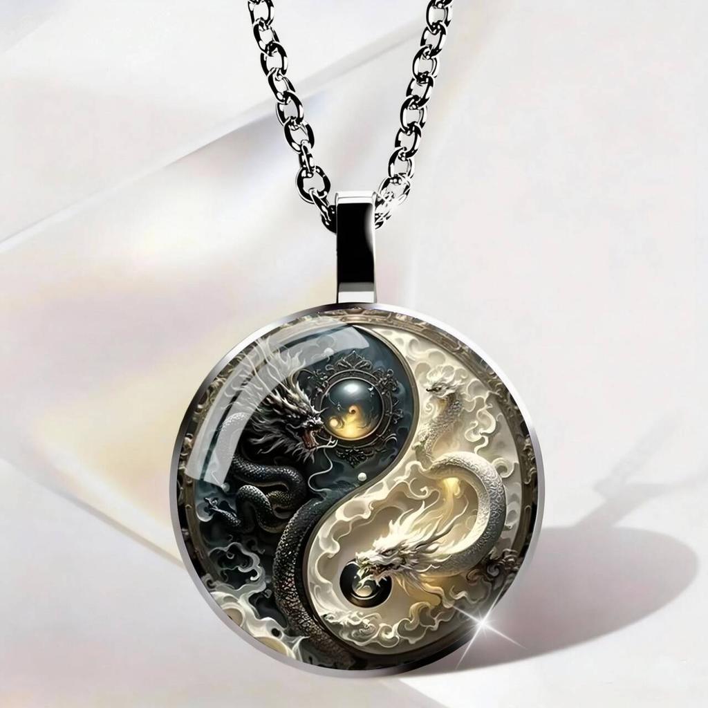 Wisiorek z naszyjnikiem Yin Yang Smok Vintage dla Mężczyzn Mitologia Chińska Gotycki Punkowy Dodatek Biżuteryjny