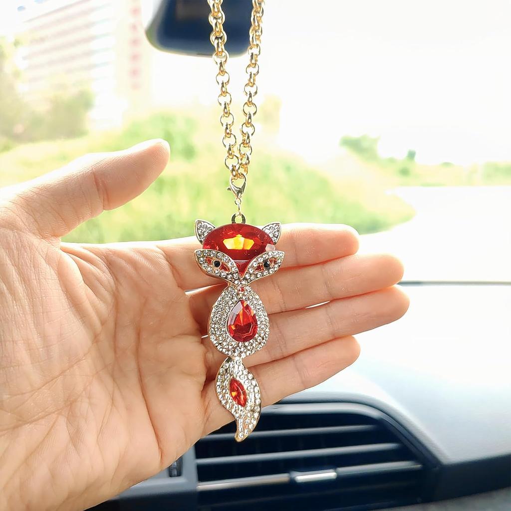 Sparkling Crystal Fox Rear View Mirror Accessories, Bling Fox Cute Car Accessories for Women Interior Decor, Little Car Hanging Ornament/Bag Charms