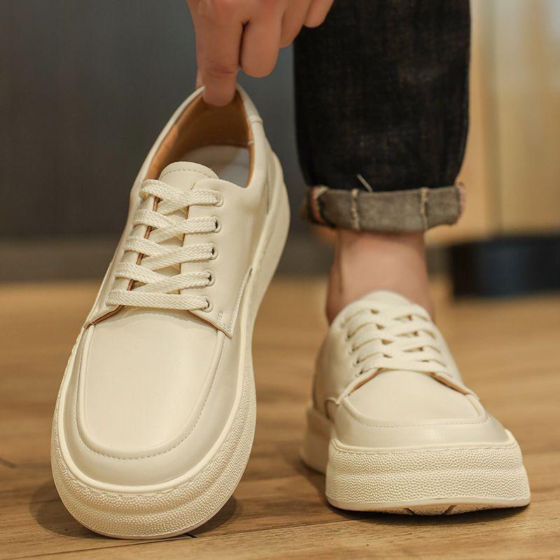 

Mens Shoes Summer Breathable Tenis White Flat Board Shoes Men s Thick Bottom Casual Leather Shoes Non-slip Comfort Sneaker 36 бежевий