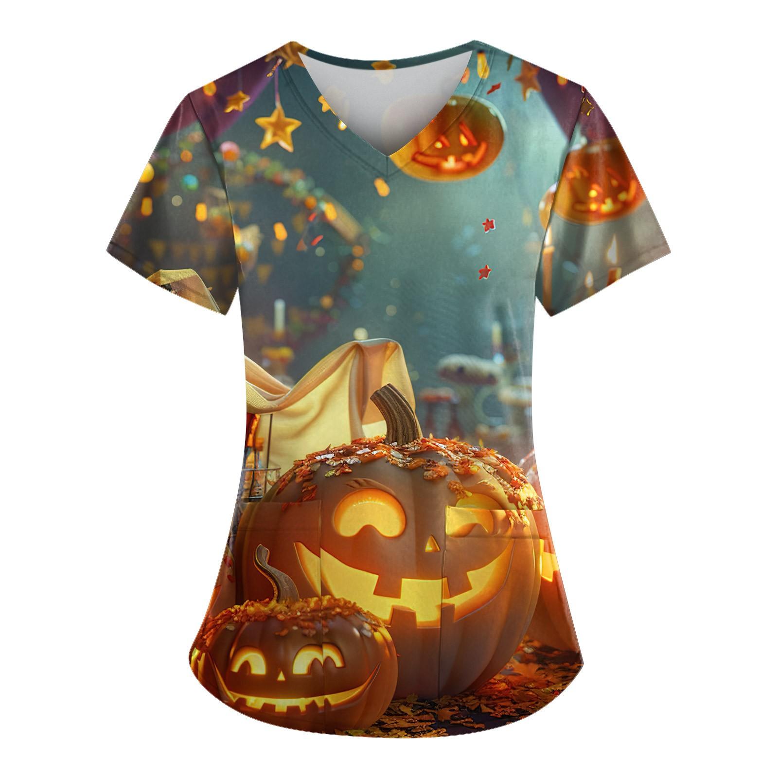 

Женский V-образный вырез, модный повседневный топ с принтом на Хэллоуин, топ Dry-nurse M жёлтый