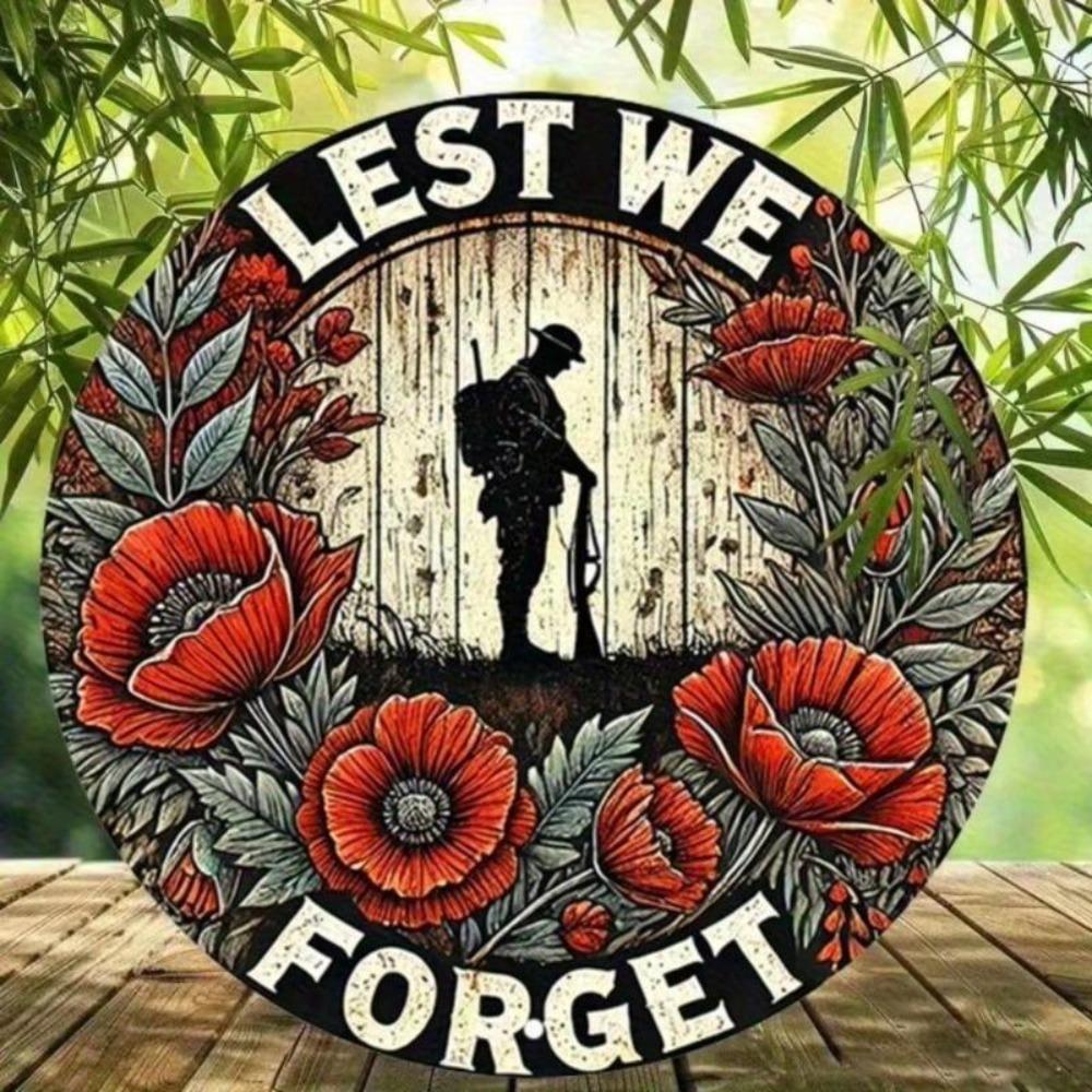 Vintage Poppy Metal Wall Art Rustic Aluminum Round Sign Decor